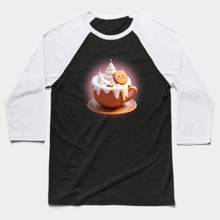 Cute Kawaii cookie in a foamy creamy coffee with Winter Wonderland vibe Baseball T-Shirt